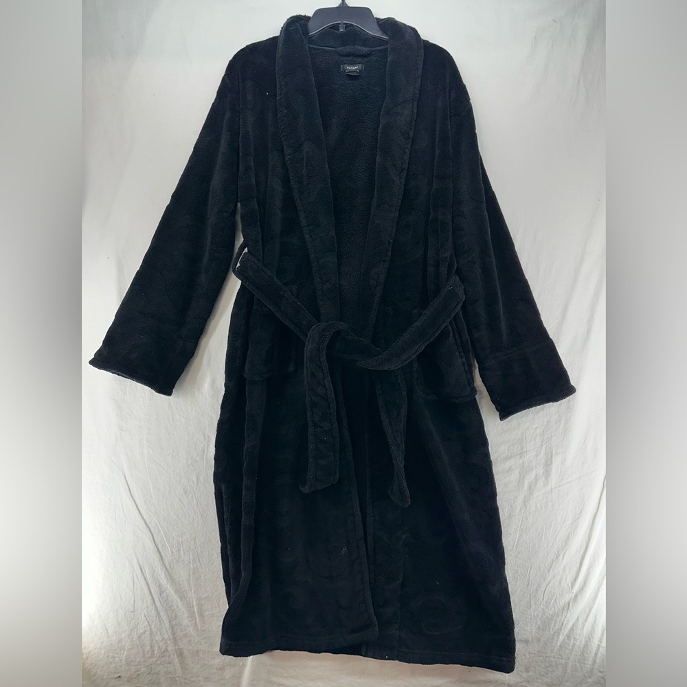 Natori Belted Plush Robe Cardigan‎ Embossed Pattern Black Size Medium - FLAWS